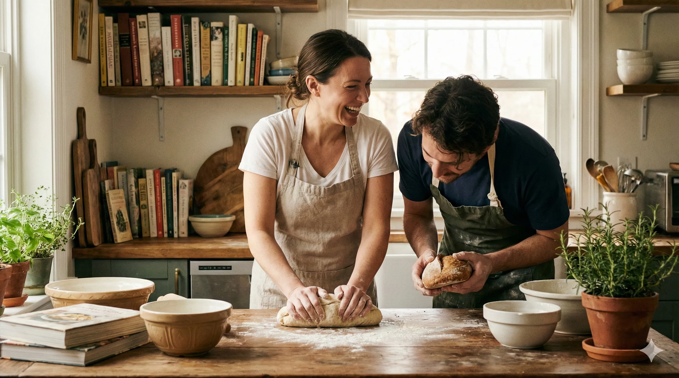 happy people learning to bake together